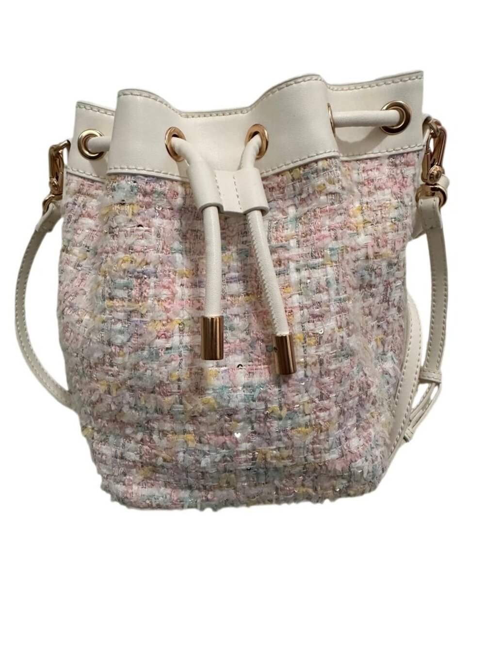 Charles & Keith Tweed Drawstring Bucket Bag - Picture 3 of 9